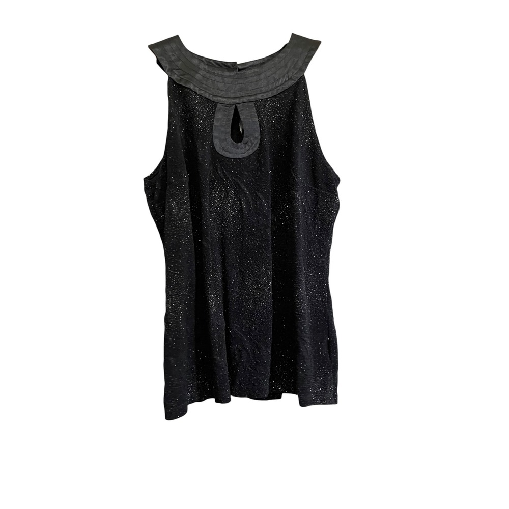 Dressbarn Collection Sleeveless Top Women M Black Excellent Glitter Satin Trim